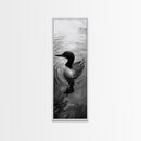 Water Loon, Lake Bird, Floating Wildlife, Nature Stillness, Serene Waterfowl Framed Canvas Print, Cabin Wall Art Rustic Lakehouse Decor