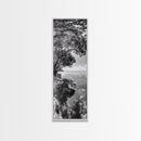 Mangrove Shoreline, Tree Reflections, Still Waters, Tranquil Escape, Black White Nature Framed Canvas Print, Zen Wall Art Entryway Decor