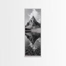 Sharp Mountain Peak, Reflection Stillness, Monochrome Wild, Framed Canvas Print, Rustic Cabin Wall Art, Nature Lover Gift Idea