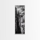 Cliff Coastline, Moody Ocean, Pine Trees, Dramatic Nature Scene, Canvas Print, Cabin Wall Art, Fall Coastal Photography, Rustic Decor