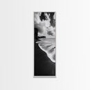 Shoreline Edge, Ocean Waves, Coastal Horizon, Framed Canvas Print, Black and White Beach Art, Bathroom Art, Entryway Wall Decor