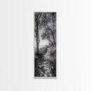 Lakeside Pathway Scene, Forest Walk Tranquility, Coastal Trail Mood, Framed Canvas Print, Nature-Lover Bedroom Wall Art, Cabin Wall Art