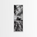 Rustic Cabin, Countryside Road, Farm Field, Palm Trees, Framed Canvas Print, Farmhouse Entryway Wall Art, Fall Landscape,  Den Wall Art