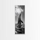 Dolphin Splash, Ocean Play, Marine Wildlife, Canvas Print, Coastal Bathroom Wall Art, Animal Lover Decor, Minimalist Ocean Scene