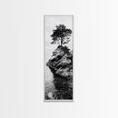 Lone Tree, Rock Island, Tranquil Coast, Nature Strength, Framed Canvas Print Cabin Wall Art, Minimalist Tree Print, Nordic Nature Living Room Decor