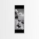 Rocky Beach, Calm Water, Summer Shore, Black White Coastal View, Framed Canvas Print Beach Wall Art, Nature Decor, Coastal Bathroom Style