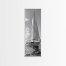 Sailboat Ocean Art, Nautical Wall Decor, Minimalist Seascape, Coastal Living Room Style, Framed Canvas Print, Black White Sailboat