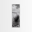 Weathered Buoy Ball, Rustic Coastal, Beach Decor, Nautical Minimalism, Framed Canvas Print, Bathroom Wall Art, Ocean Inspired Design