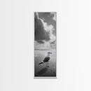 Seagull, Ocean Breeze, Beach Minimalism, Tranquil Shoreline, Seagull Photo Art, Coastal Framed Canvas Print, Bathroom Wall Decor