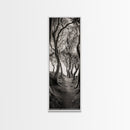 Twisted Trees, Enchanted Path, Forest Tunnel, Autumn Mood, Mystical Nature Framed Canvas Print, Fall Entryway Wall Art, Rustic Decor