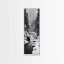 Winter Forest, Snowy River, Pine Trees, Canvas Print, Cozy Cabin Wall Art, Nature Lover Gift, Scandinavian Style, Holiday Decor, Bedroom Decor