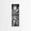 Cracked Earth, Sunburst Sky, Natural Texture, Desert Landscape, Framed Canvas Print, Rustic Decor, Earth Tone Art, Office Wall Art