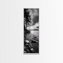 Tree Shoreline, Tranquil Water, Sunset Reflection, Peaceful Horizon, Framed Canvas Print, Nature Photography, Cabin Wall Art