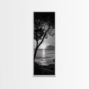 Coastal Tree, Ocean Sunset, Silhouetted Landscape, Peaceful Water, Framed Canvas Print, Nature Art, Bedroom Tranquil Decor