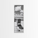 Seaside Chair View, Coastal Calm, Ocean Horizon, Beach Serenity, Framed Canvas Print, Living Room Wall Art, Relaxing Summer Vibe