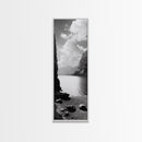 Fjord Mountain Lake, Scenic Nordic Landscape, Tranquil Nature Print, Minimalist Wall Art, Bedroom Decor, Framed Canvas Print