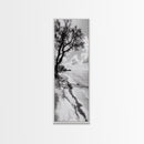 Serene Beach Tree, Calm Ocean Coast, Black White Shoreline, Framed Canvas Print, Coastal Entryway Decor, Minimal Nature Wall Art