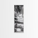 Coastal Bench, Ocean Peace, Nature Retreat, Minimal Landscape, Canvas Print, Zen Wall Art, Bedroom or Entryway Decor, Calm Beach Scene