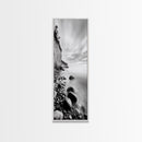 Rocky Shoreline, Coastal Calm, Seaside Mist, Canvas Print, Black White Minimalist Wall Art, Serene Bedroom or Bathroom Decor