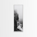 Foggy Cliffs, Moody Coast, Dramatic Seascape, Framed Canvas Print, Modern Dark Aesthetic Art, Minimalist Living Room Wall Decor
