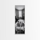 Leather Chair, Cozy Window, Cowhide Rug, Framed Canvas Print, Farmhouse Living Room Decor, Rustic Minimalist Art, Monochrome Interior
