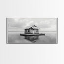 Floating Cabin, Lake House, Calm Waters, Dreamy Isolation Art, Canvas Print, Minimalist Living Room Wall Art, Coastal Style