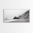 Foggy Beach Boulders, Minimalist Shoreline, Moody Monochrome, Canvas Print, Neutral Bathroom Art, Zen Wall Decor, Calm Coastal Scene