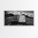 Weathered Journal Shore, Vintage Book, Ocean Background, Canvas Print, Antique Study Wall Art, Nautical Literary Photography
