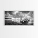 Arctic Iceberg Shore, Moody Cloud Sky, Frozen Water Landscape, Framed Canvas Print, Office Wall Art, Nordic Minimalist Art
