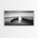 Ocean Rock Split, Calm Seascape Horizon, Monochrome Photography, Canvas Print, Bathroom Wall Art, Zen Coastal Aesthetic, Office Wall Art