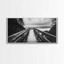 Rainy Dock View, Ocean Storm Mood, Moody Coastal Photo, Canvas Print, Living Room Wall Art, Black and White Nautical Decor, Rustic Coastal