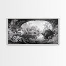 Cave Entrance Lake, Hidden Forest View, Rock Reflection Water, Canvas Print, Hallway Wall Art, Adventure Wilderness Decor, Minimalist Style