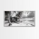 Tropical Hut, Palm Tree Scene, Island Escape Photo, Framed Canvas Print, Beach House Wall Art, Rustic Boho Coastal Decor, Nature Scene