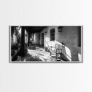 Porch Shadows Light, Rustic Patio, Black and White Decor, Farmhouse Entryway, Framed Canvas Print, Country Kitchen Wall Art, Bedroom Wall Art