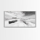 Snowy Coastal Boat, Rustic Winter Landscape, Farmhouse Wall Art, Neutral Tones, Canvas Print, Entryway or Fall Seasonal Decor