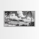 Tropical Beach View, Palm Tree Paradise, Black and White Island, Coastal Wall Decor, Canvas Print, Boho Living Room Art, Office Wall Art