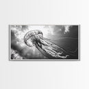 Jellyfish In Light, Ocean Life Art, Monochrome Sea Creature, Canvas Print, Coastal Bathroom Wall Art, Marine Modern Decor, Office Wall Art