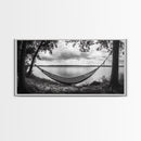 Hammock Lake, Restful Retreat, Trees Framing, Relax Mood, Framed Canvas Print, Bedroom Wall Art, Slow Living Style, Boho Natural Art