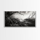 Stormy Shore, Erosion Roots, Driftwood Beach, Nature Drama, Framed Canvas Print, Moody Wall Art, Fall Living Room Decor, Dark Rustic Style