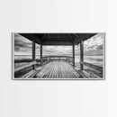 Gazebo By Water, Serene Lake View, Rustic Deck Canvas Print, Minimalist Landscape Wall Art, Neutral Bedroom, Tranquil Home Decor