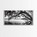 Serene Lake View, Tree Reflections, Calm Nature Landscape, Framed Canvas Print, Minimalist Bedroom or Spa Bathroom Wall Art