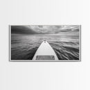 Ocean Horizon Board, Paddleboarding Adventure, Cloudy Sea Landscape, Framed Canvas Print, Modern Coastal Office or Living Room Art