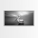 Ocean Pelican, Peaceful Bird Portrait, Coastal Wildlife Art, Framed Canvas Print, Minimalist Entryway or Beach House Wall Art