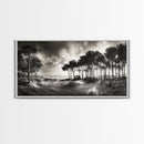 Tree Silhouettes, Coastal Pines Sunset, Nature Path Scene, Framed Canvas Print, Autumn Living Room or Rustic Cabin Wall Decor
