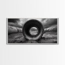 Storm Drain Pipe, Industrial Perspective, Moody Cloudscape, Framed Canvas Print, Urban Loft Decor or Dramatic Modern Wall Art