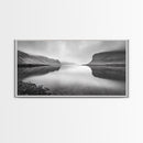 Misty Fjord Reflection, Calm Water Scene, Nordic Landscape, Peaceful Wall Decor, Canvas Print, Office Wall Art, Minimalist Mountains