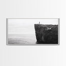 Ocean Cliff, Brave Explorer, Minimal Landscape, Adventure Wall Art, Framed Canvas Print, Modern Home Decor, Inspirational Office Art