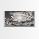 Coastal Hillside Sunset, Vineyard Ocean View, Rolling Landscape Art, Framed Canvas Print, Kitchen Wall Art, California Scenery