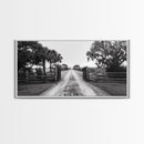 Rustic Gate Trail, Southern Country Road, Tree-Lined Entry, Framed Canvas Print, Farmhouse Style, Entryway or Office Wall Art