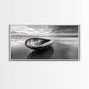 Seashell Shore Still, Ocean Reflection Calm, Beach Shell Close-Up, Framed Canvas Print, Coastal Minimalism, Bathroom Wall Art